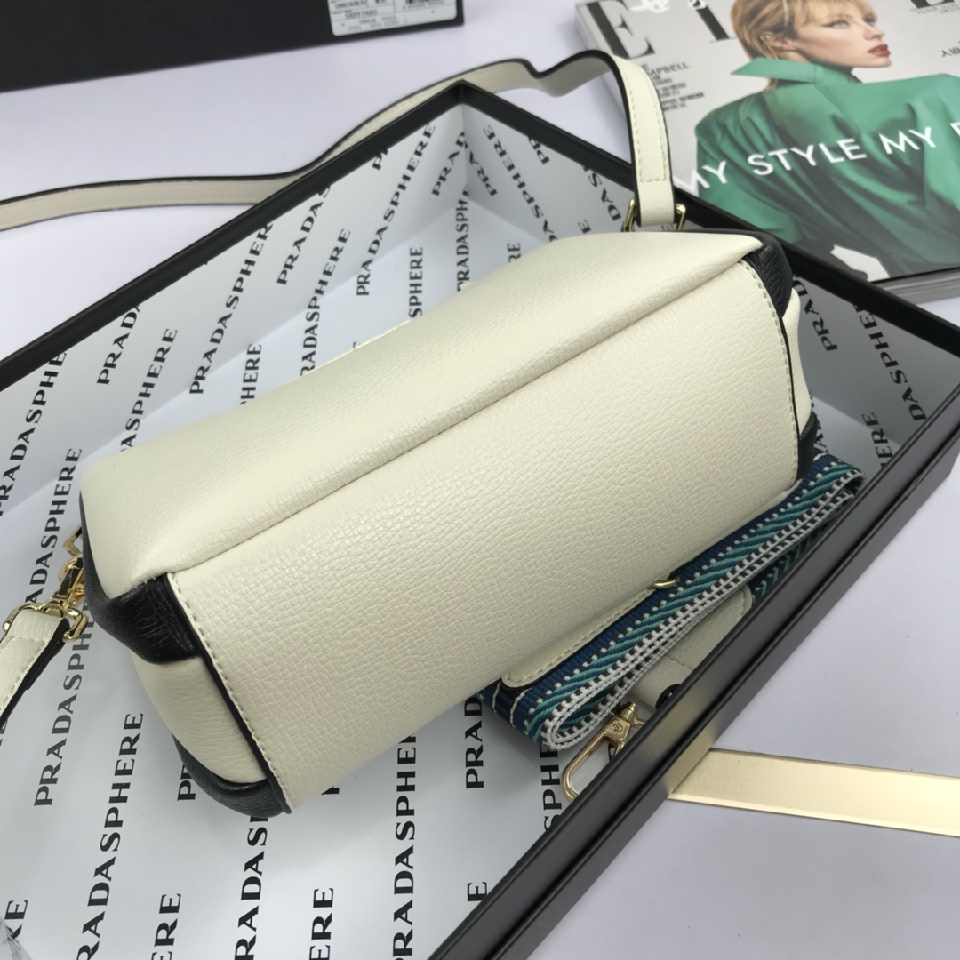 PRADA - Milano Logo Leather Shoulder Bag White/Pink/Black