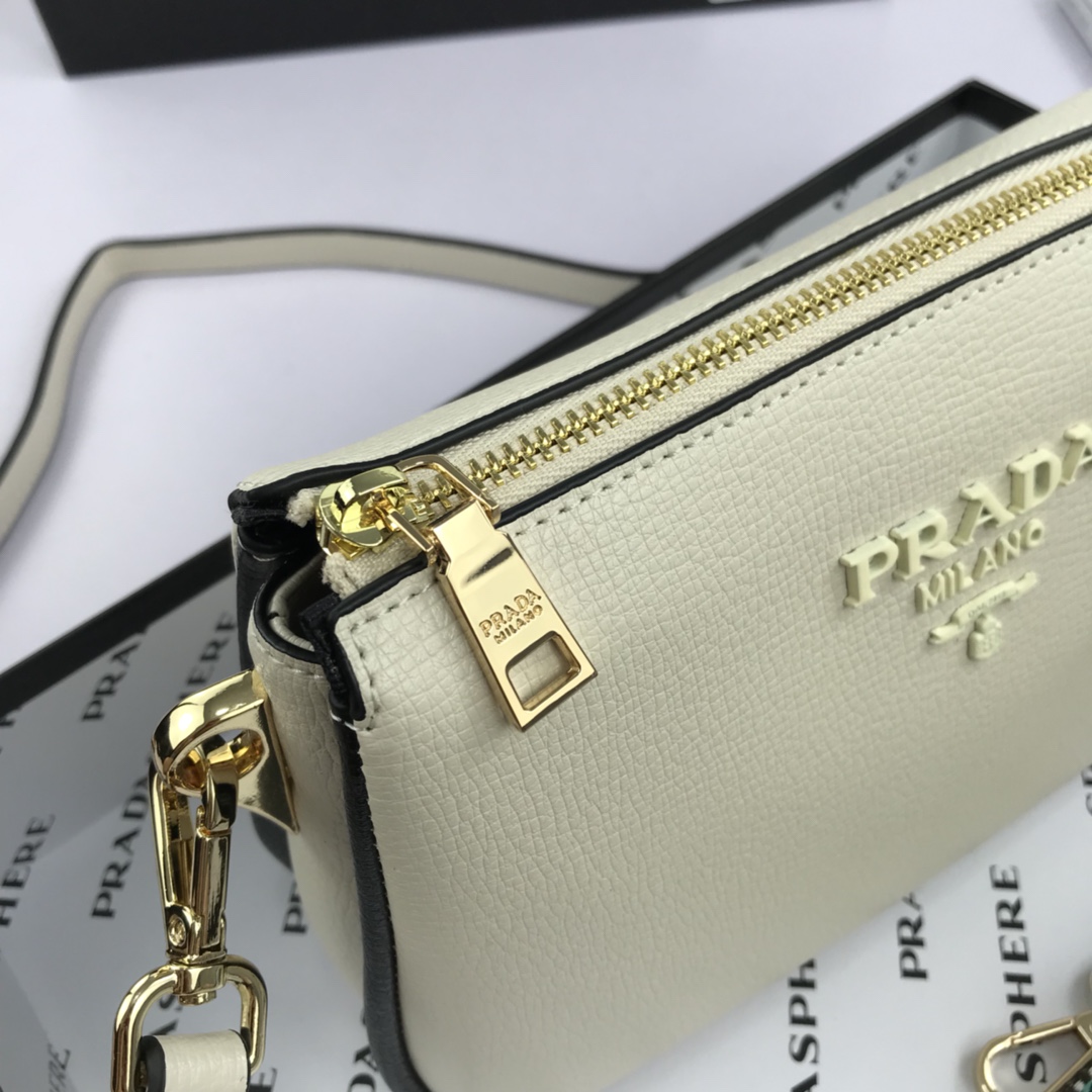 PRADA - Milano Logo Leather Shoulder Bag White/Pink/Black