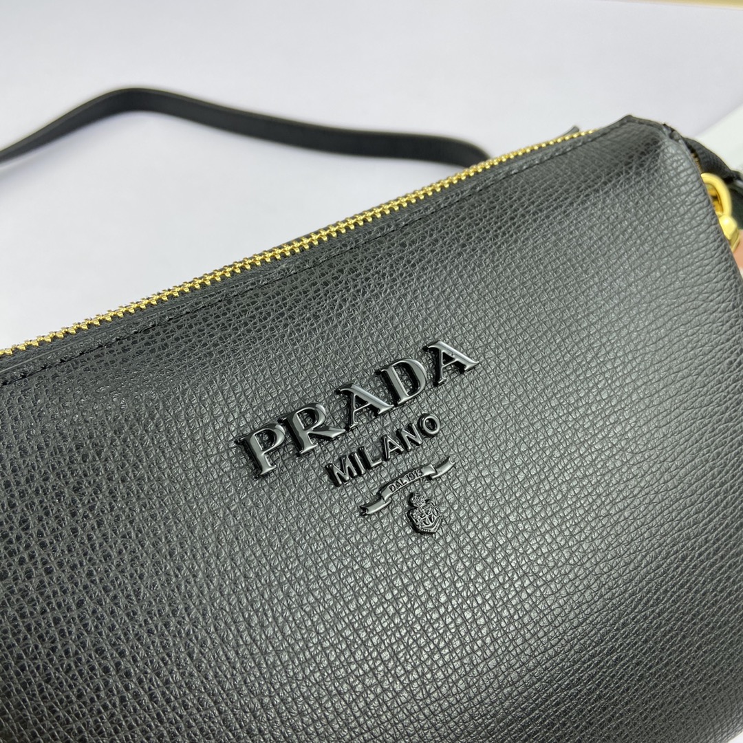 PRADA - Milano Logo Leather Shoulder Bag White/Pink/Black