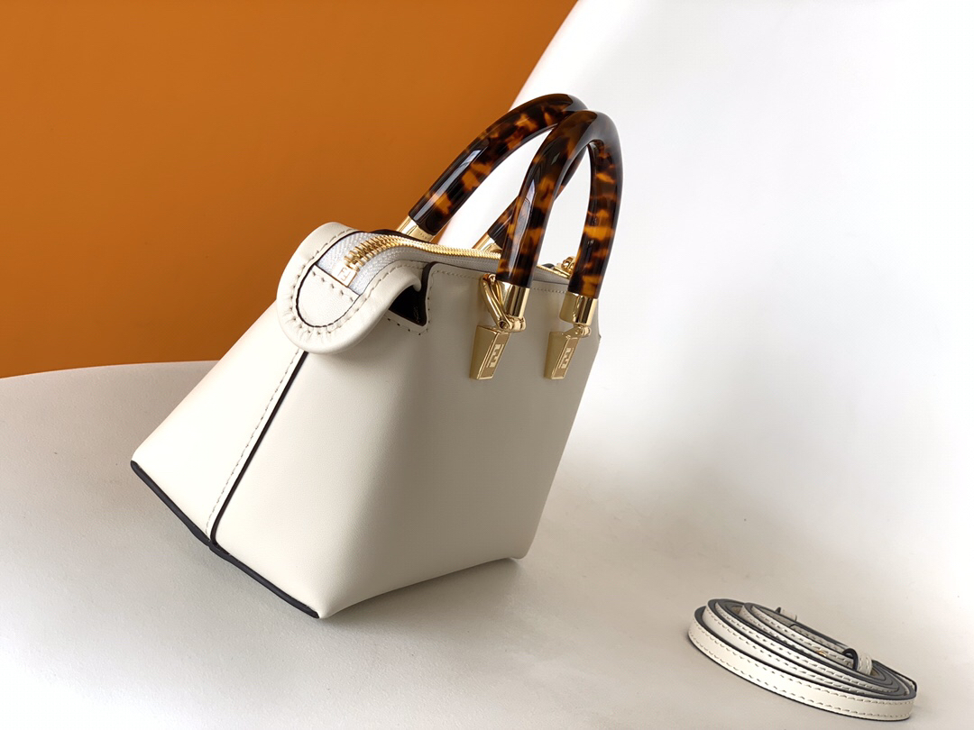 FENDI - By The Way Series Calfskin Boston Bag Shoulder Crossbody Handbag Mini Bag White