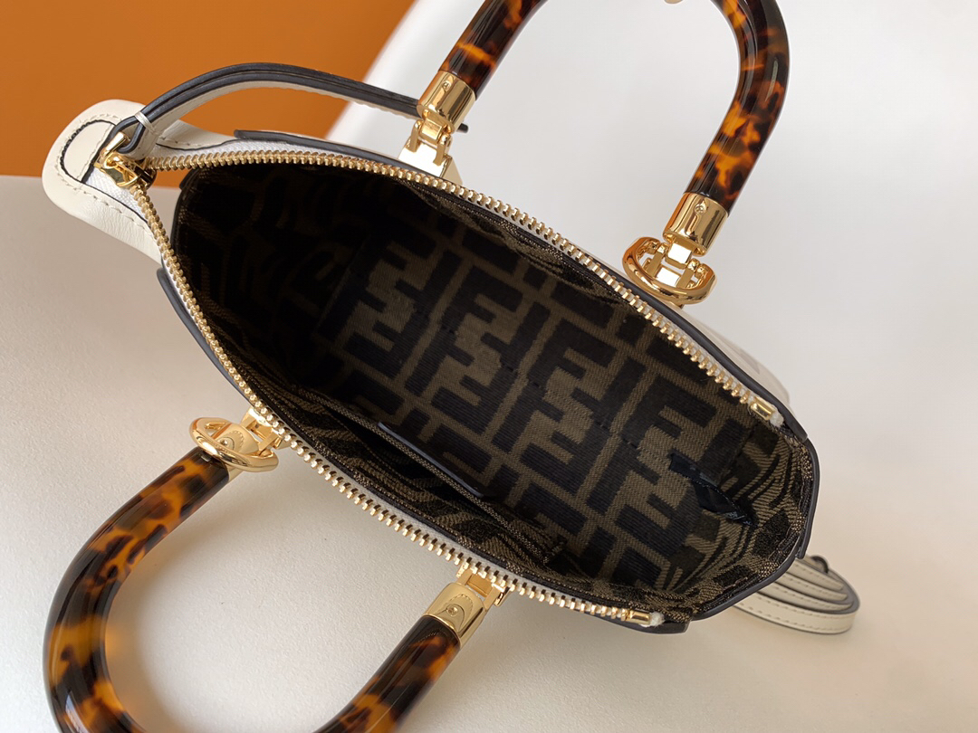 FENDI - By The Way Series Calfskin Boston Bag Shoulder Crossbody Handbag Mini Bag White