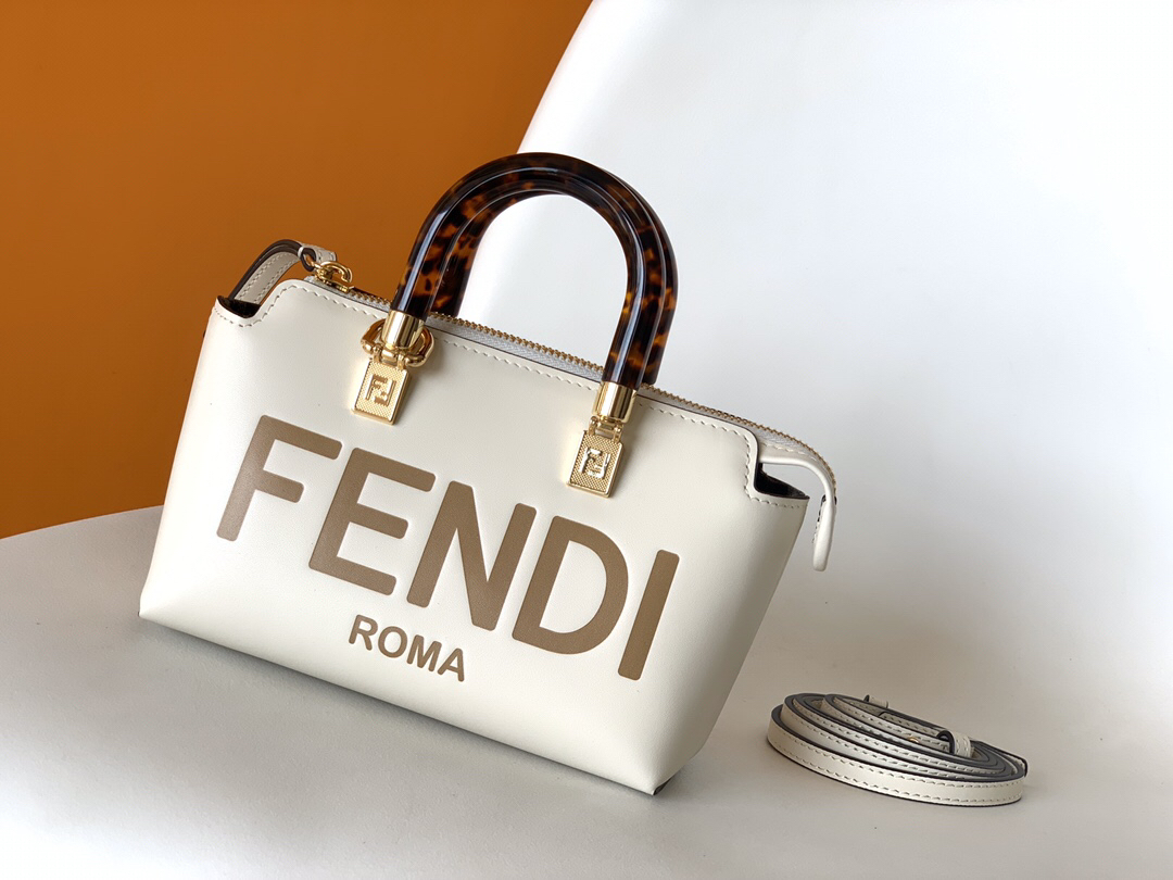 FENDI - By The Way Series Calfskin Boston Bag Shoulder Crossbody Handbag Mini Bag White