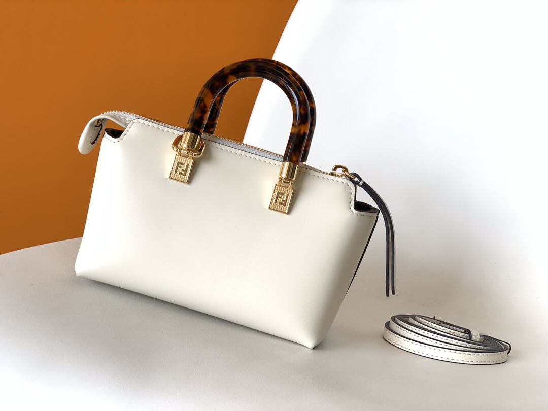 FENDI - By The Way Series Calfskin Boston Bag Shoulder Crossbody Handbag Mini Bag White