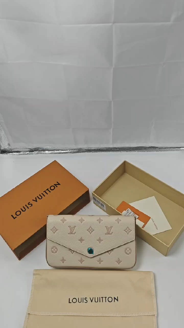 Louis Vuitton Pochette Felicie Calfskin Shoulder Bag Beige