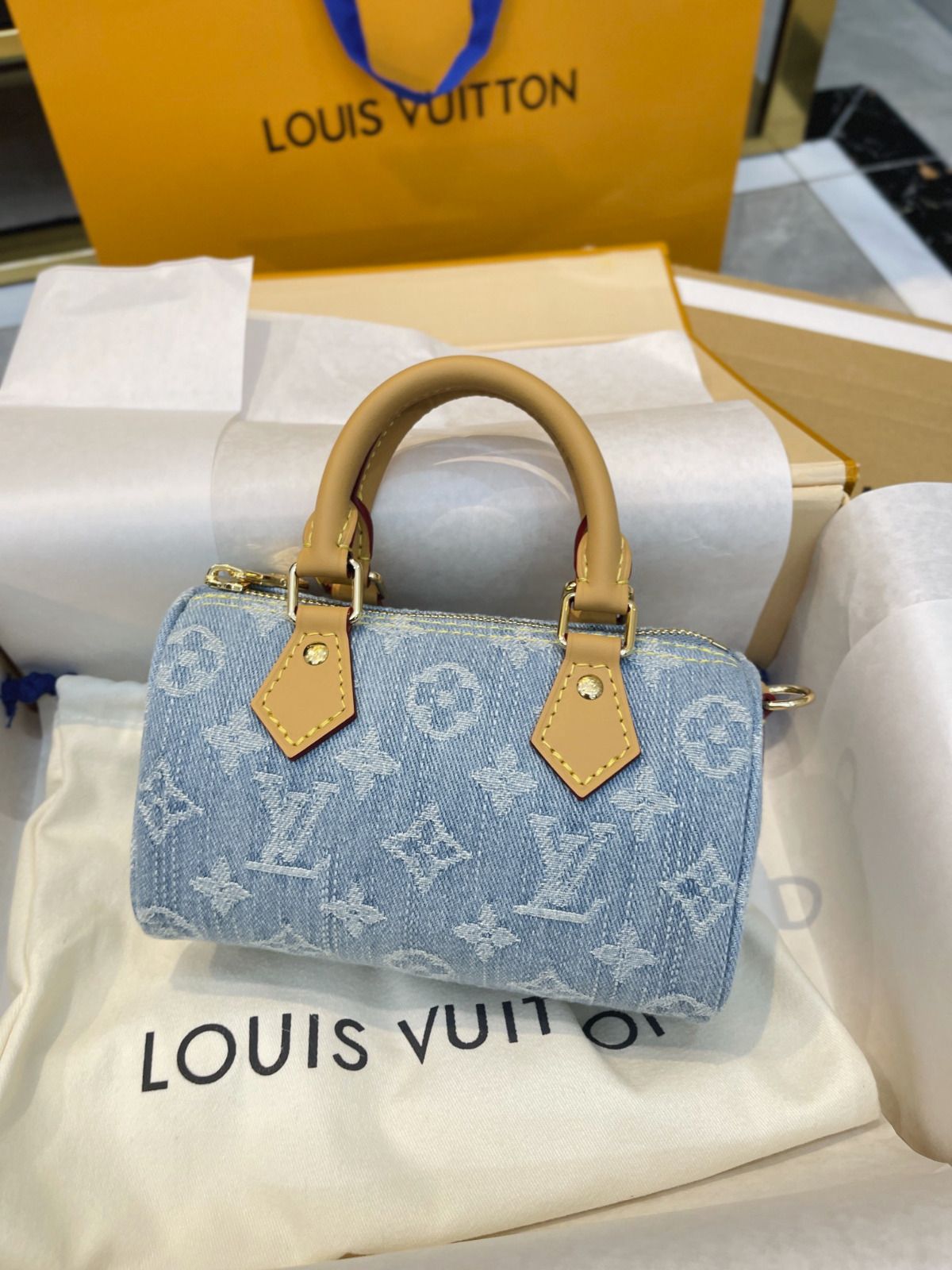 LV-Nano Speedy Light Denim Handbag