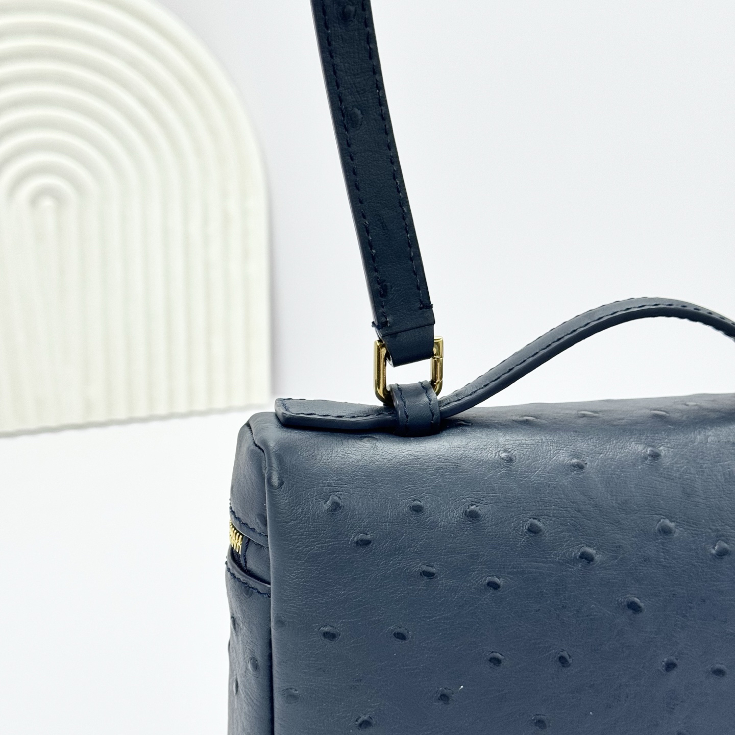 Loro Piana ExtraPocket L19 Ostrich Pattern Leather Box Shoulder Handle Crossbody Bag Black