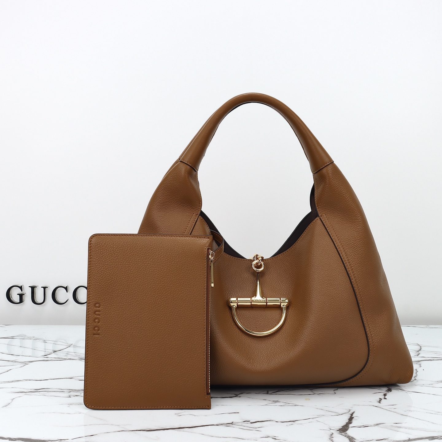 Gucci- Softbit series semi horseneck buckle leather bag