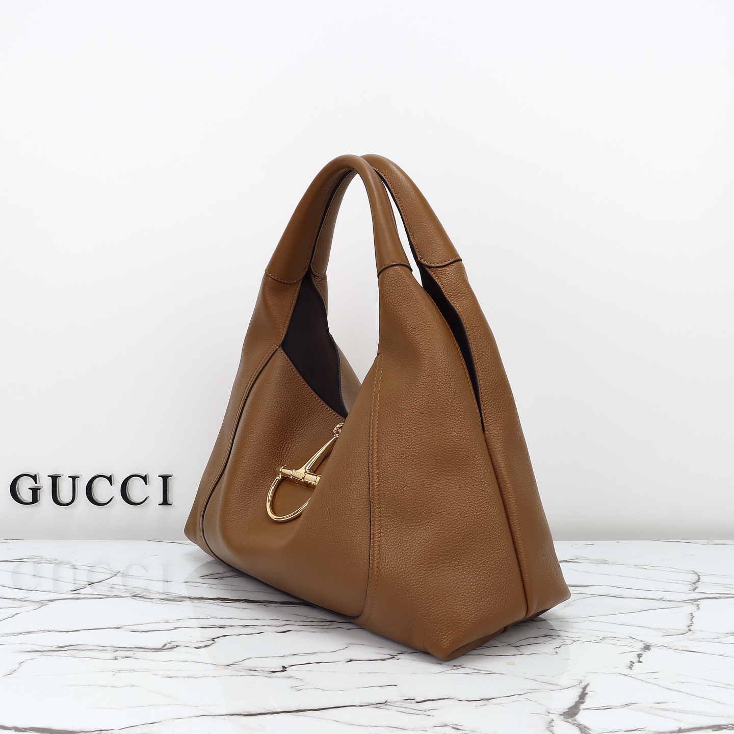 Gucci- Softbit series semi horseneck buckle leather bag