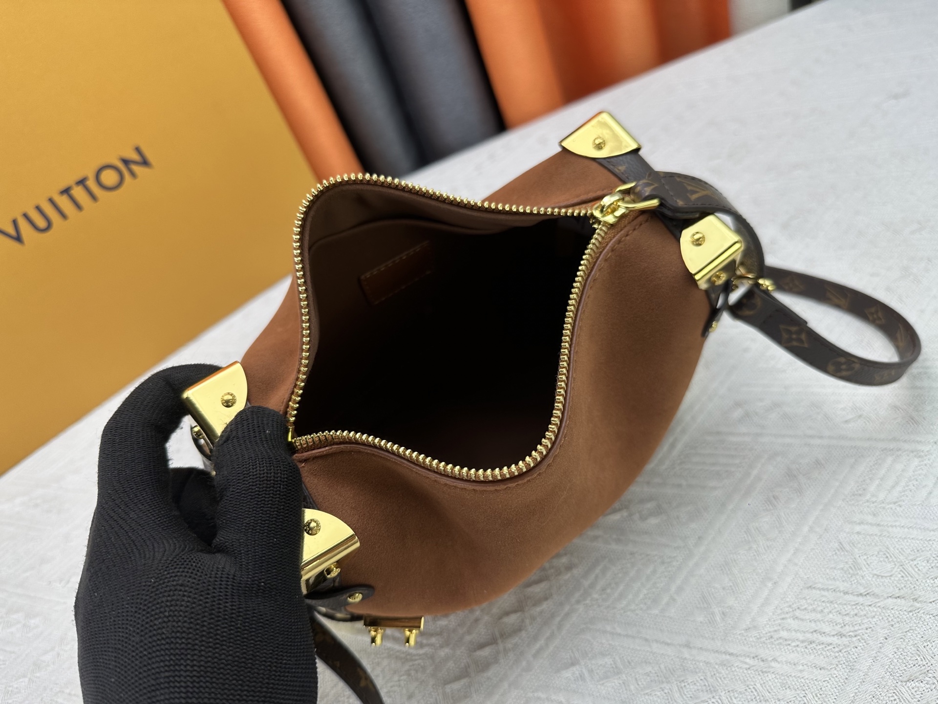 LOUIS VUITTON - LV SIDE TRUNK Suede Box Bag Underarm Bag Shoulder Crossbody Handbag Brown