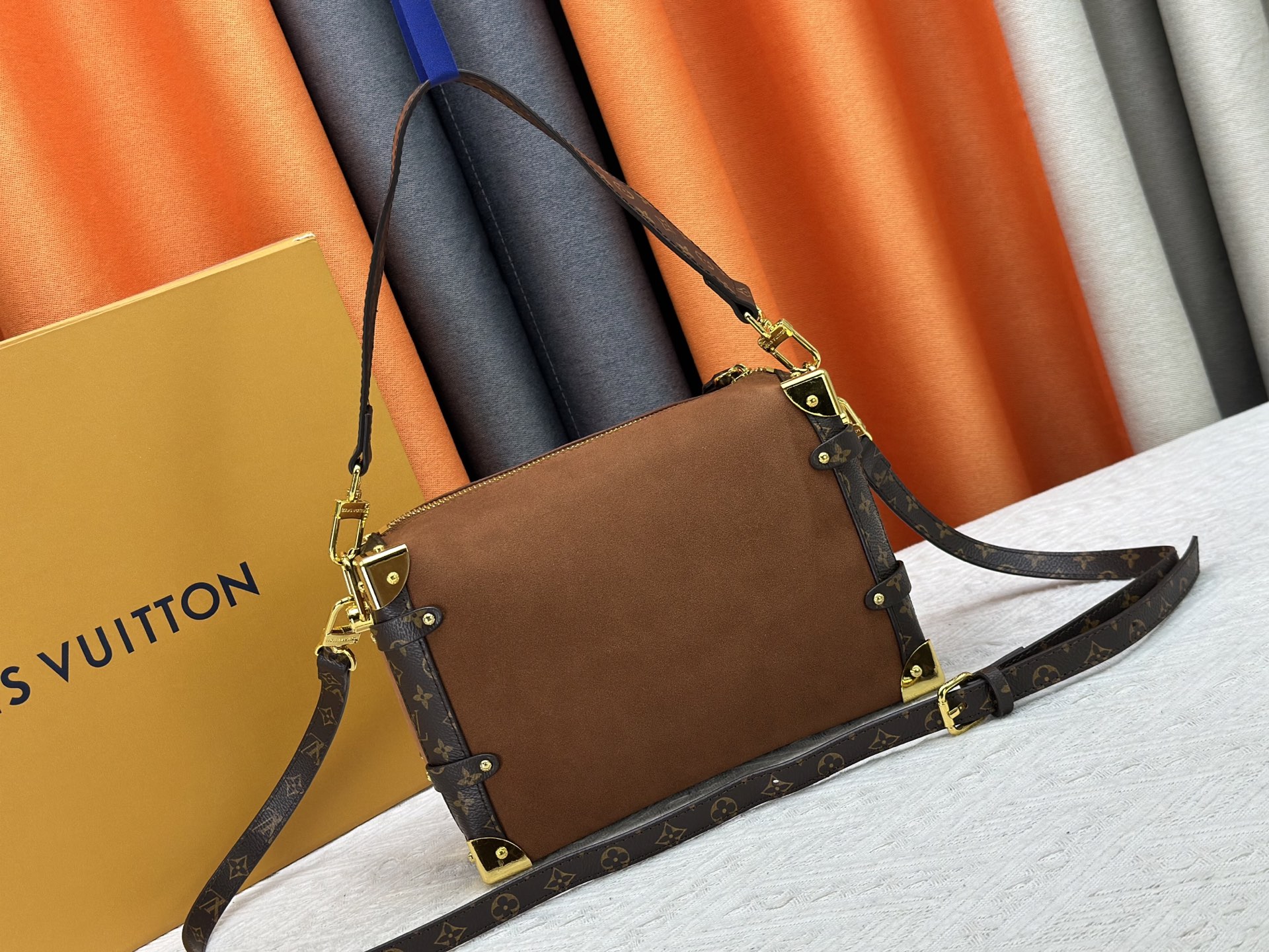 LOUIS VUITTON - LV SIDE TRUNK Suede Box Bag Underarm Bag Shoulder Crossbody Handbag Brown