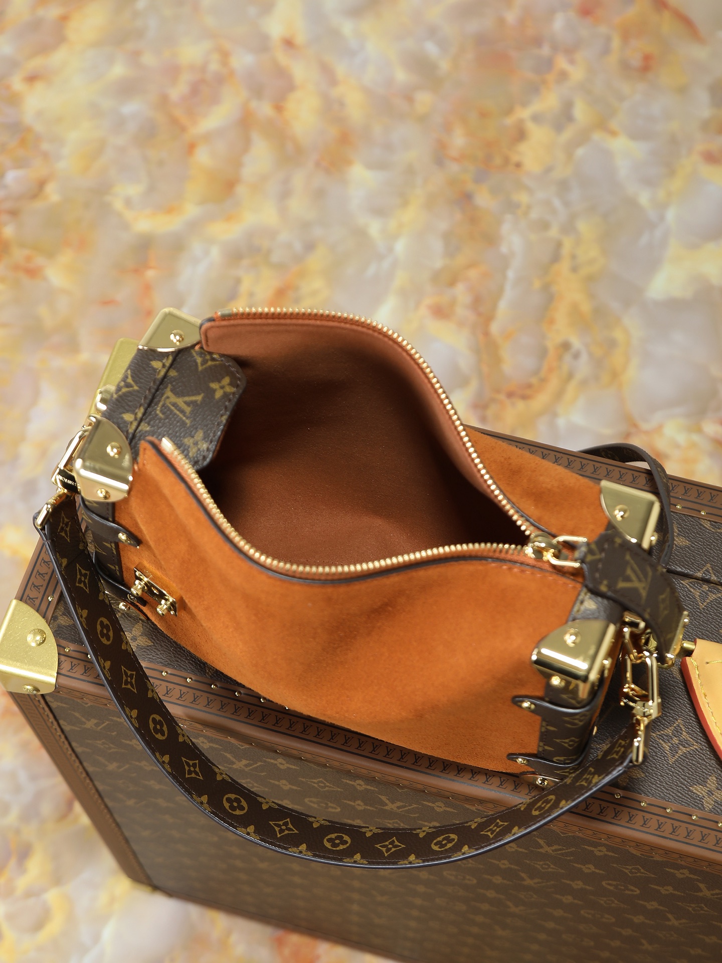 LOUIS VUITTON - LV SIDE TRUNK Suede Box Bag Underarm Bag Shoulder Crossbody Handbag Brown