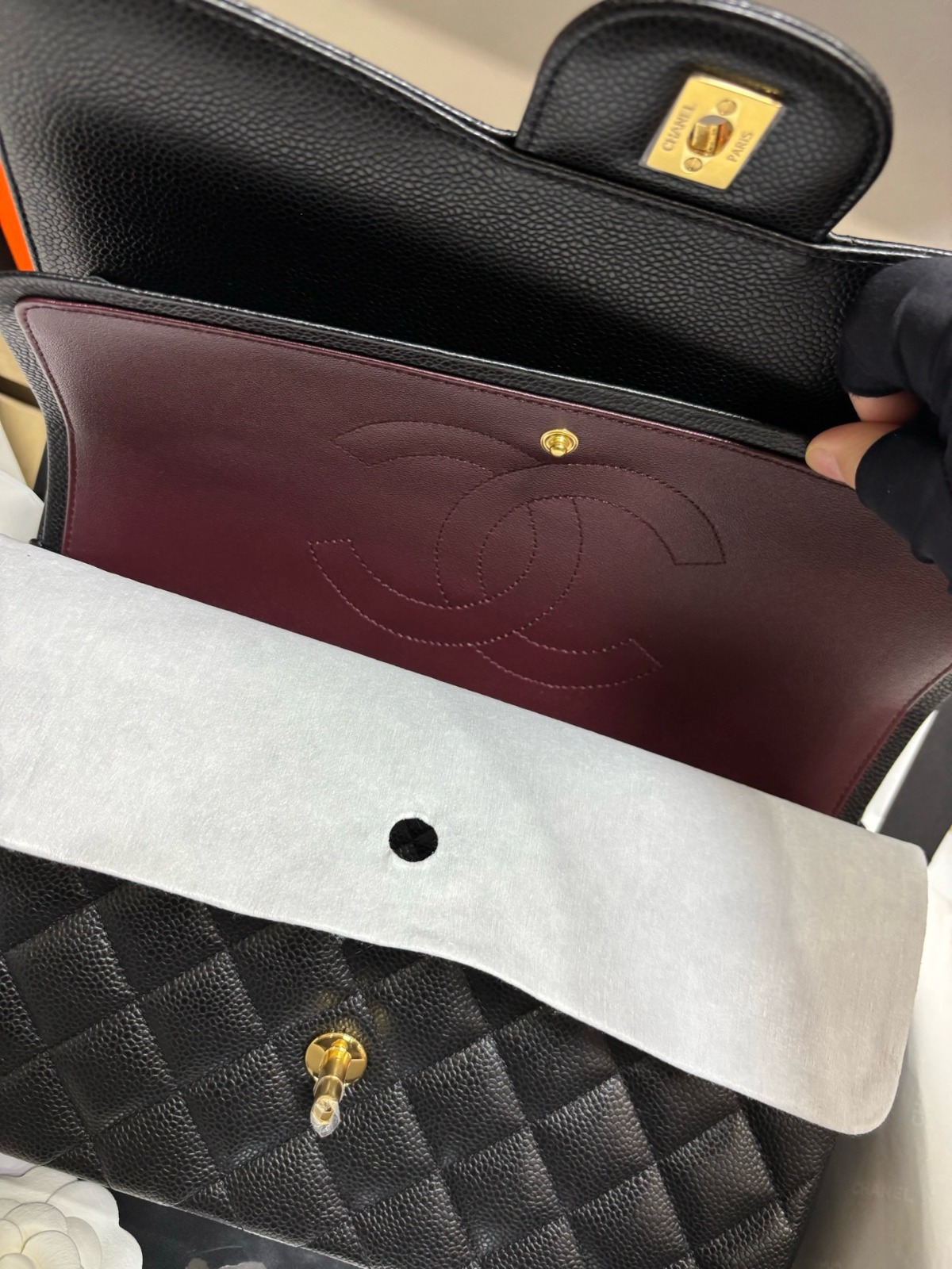 Chanel - CF 30cm Caviar Leather Bag – Black & Gold, Premium Channel Version