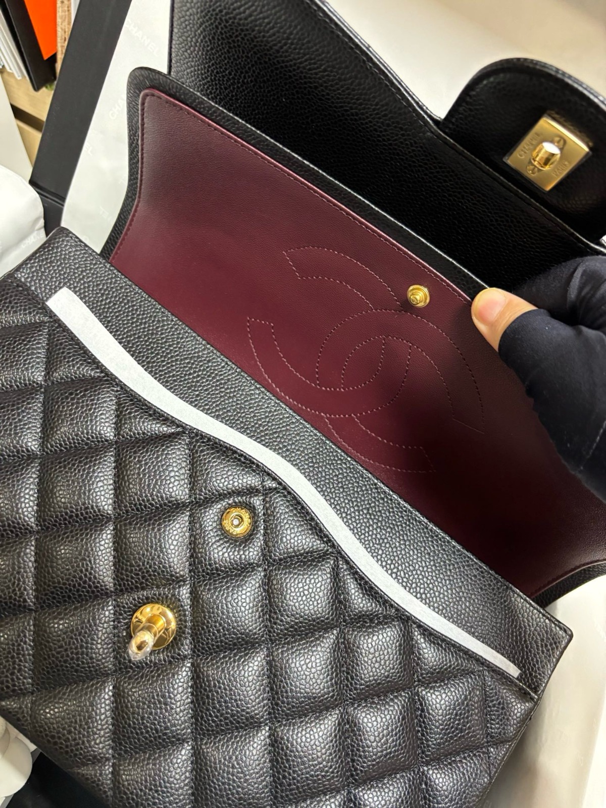 Chanel - CF 30cm Caviar Leather Bag – Black & Gold, Premium Channel Version