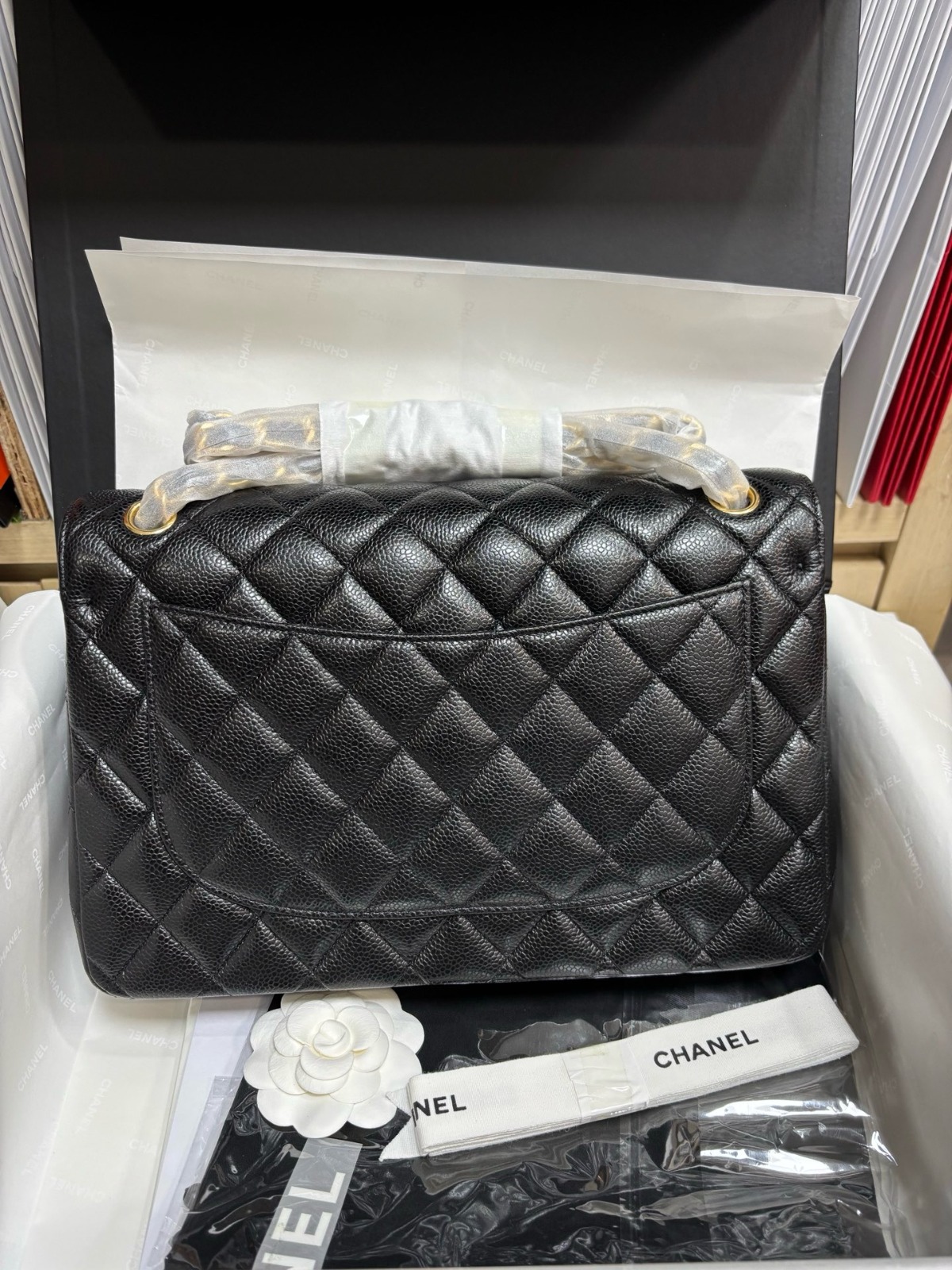 Chanel - CF 30cm Caviar Leather Bag – Black & Gold, Premium Channel Version