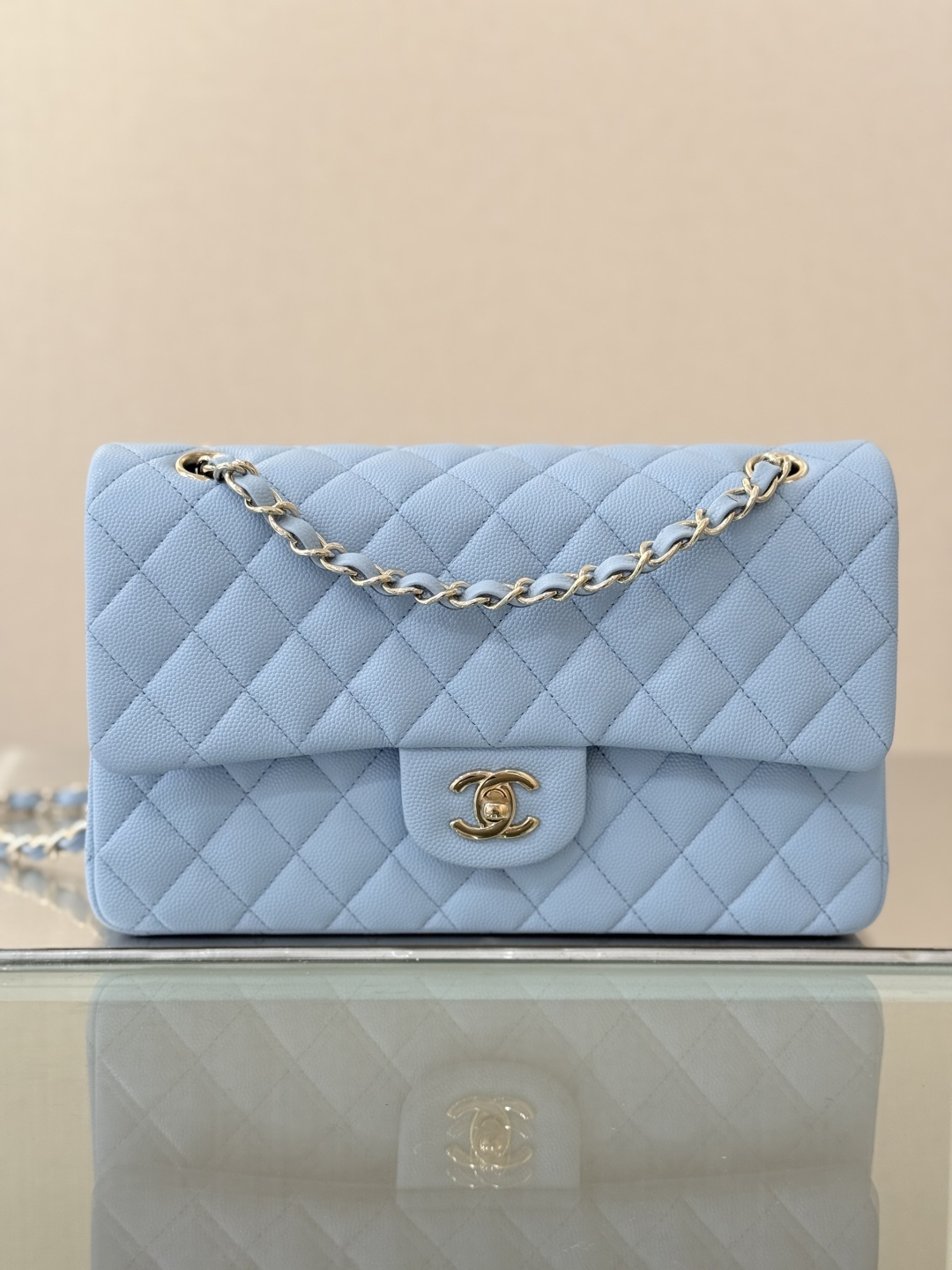 Chanel - Classic Flap 25cm Light Blue Caviar Calfskin Bag Super 1:1