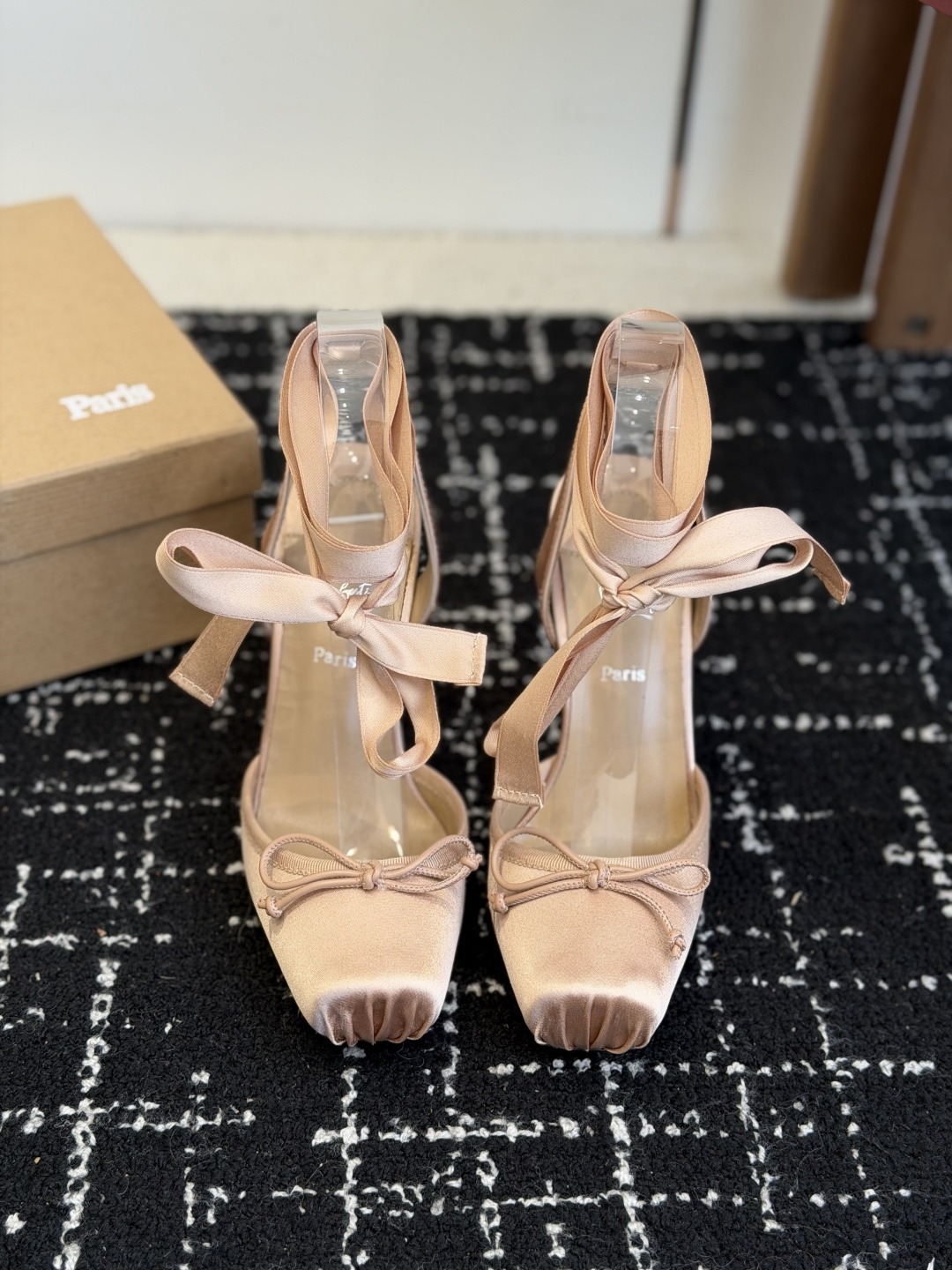 Cistian Louboutin - 25ss latest Cassia Lace Up ballet style lace-up high heels series Pink