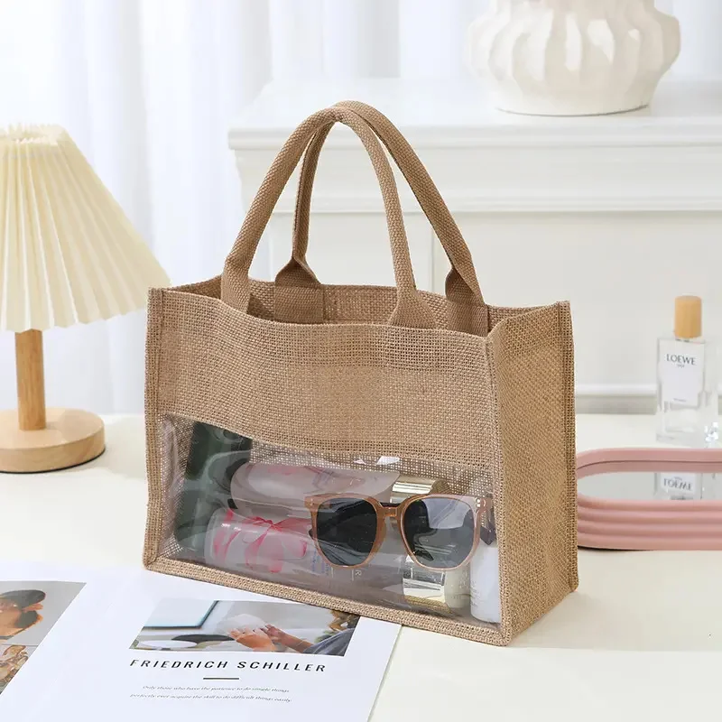100pcs ECO Friendly Transparent Shopping Gift Wine Bag Holographic Visualization Jute Bag