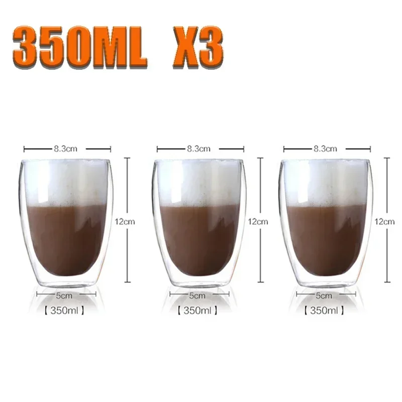 350ML Double Wall Glass Cup Transparent Handmade Heat Resistant Tea Drink Cups Whisky Beer Coffee Mugs Drinkware Reusable Tool