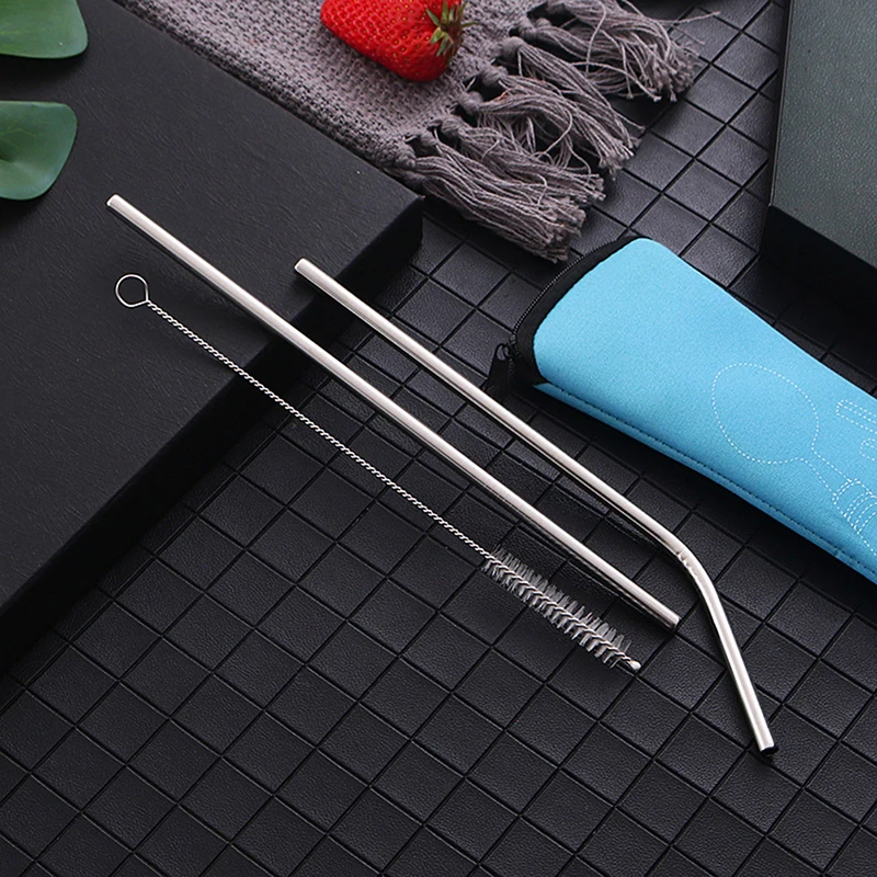 8Pcs Stainless Steel Tableware Straw Fork Spoon Family Travel Camping Cutlery