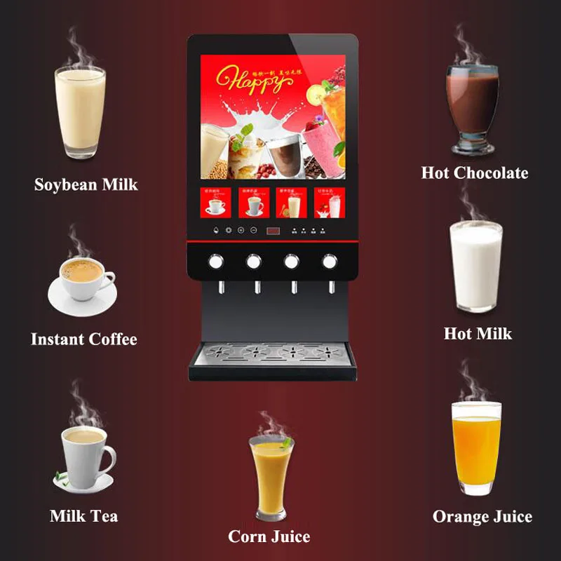 Four Flavors Instant Coffee Maker Commercial Milk Tea Vending Machine Fully Automatic Soy Milk Machine For Coffee Shop