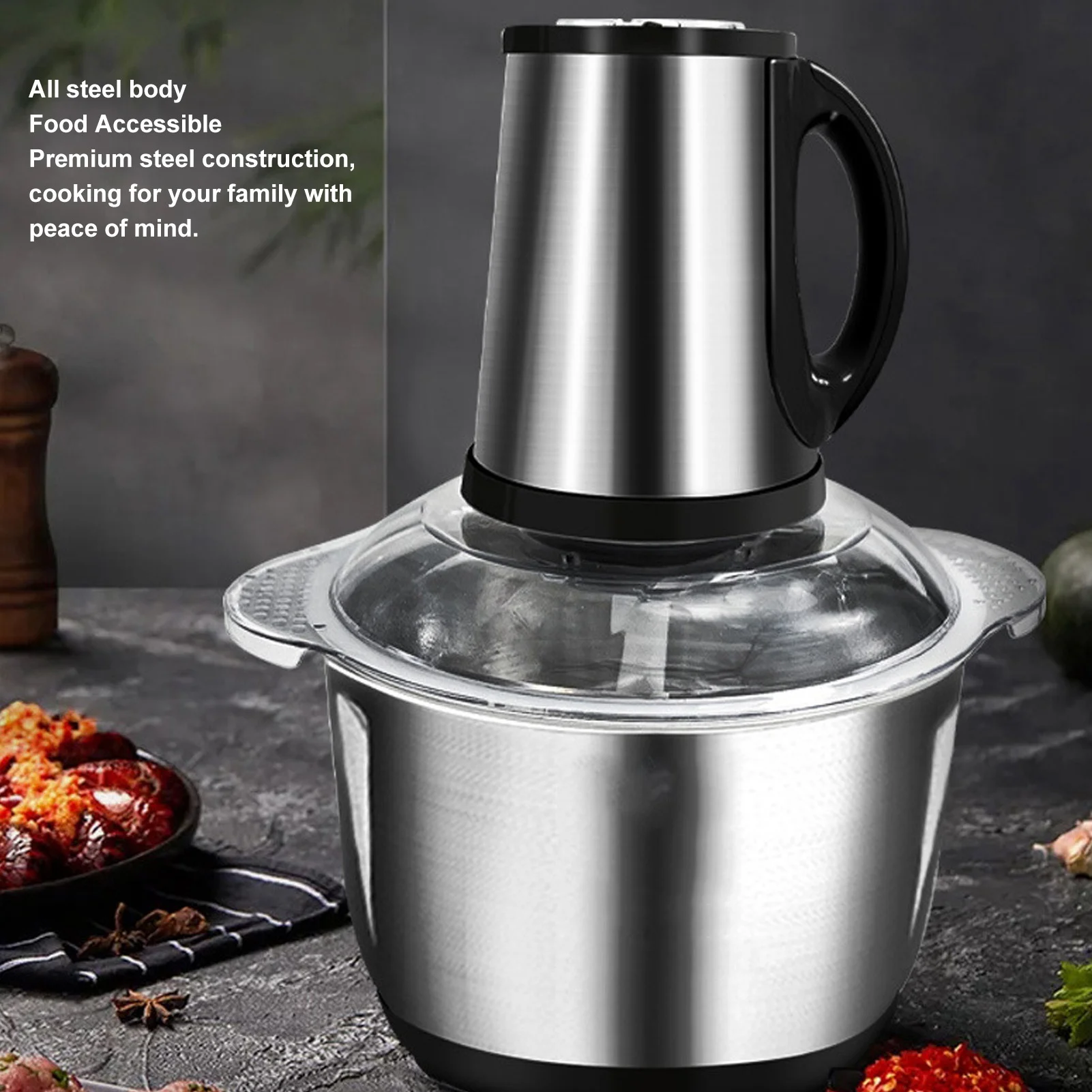 Food Processor Stainless Steel 5L High Capacity with 5 Blades Electric Food Chopper for Meat Vegetable