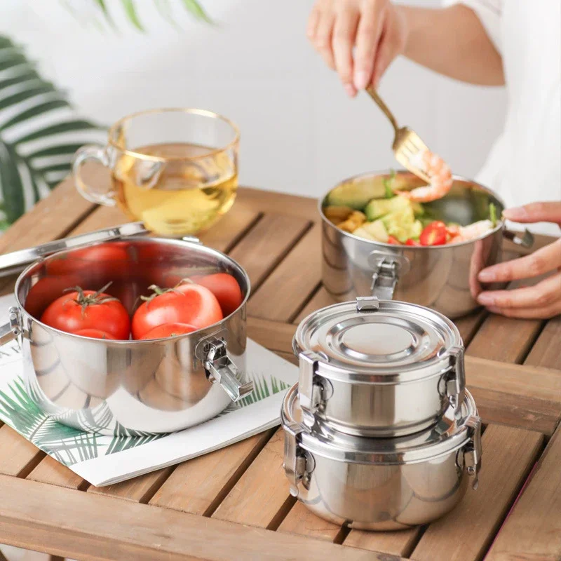 350-3000ML Microwave Lunch Box Food Grade 304 Stainless Steel Anti-leak Bento Box Strong Tightness Picnic Box for Fruits Snacks