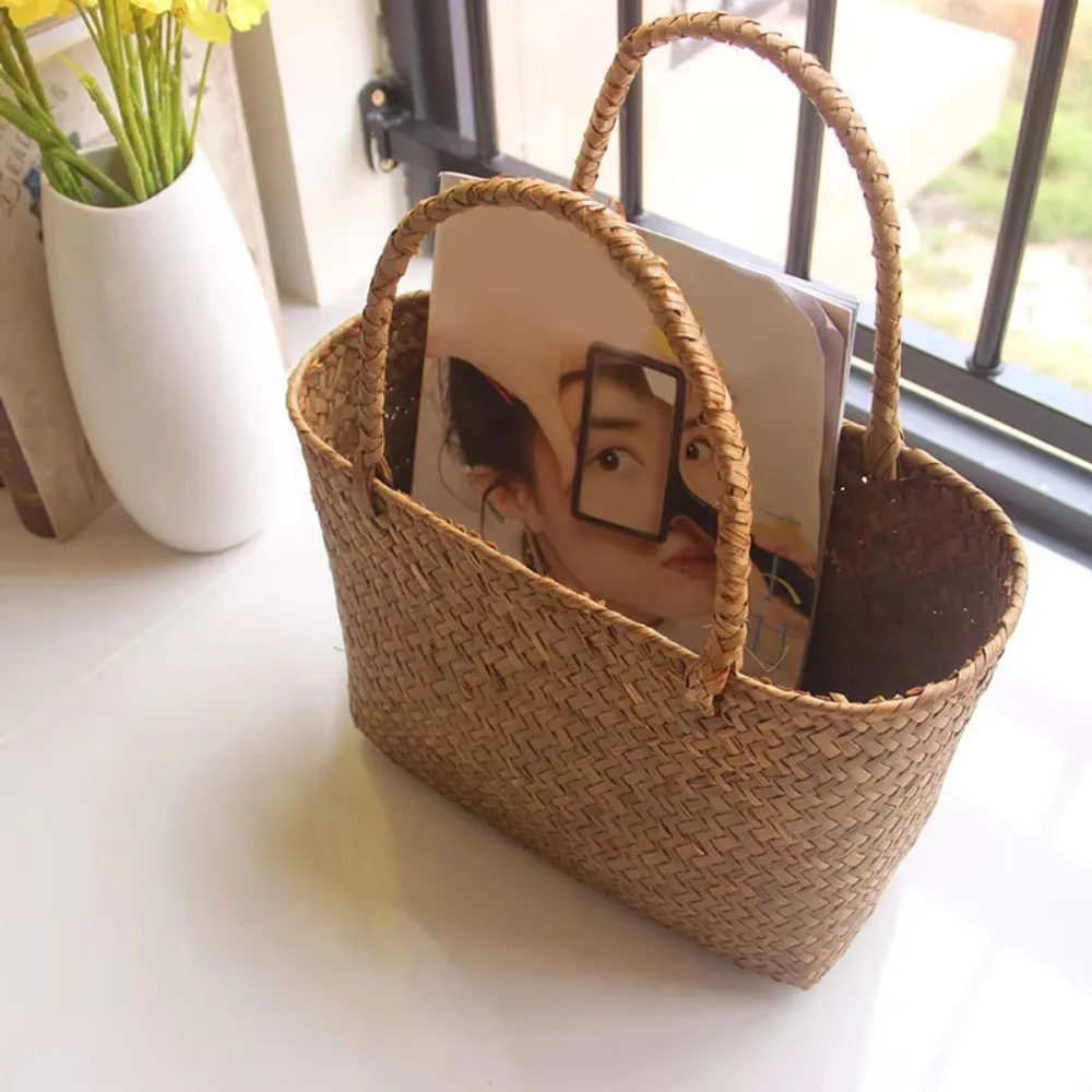 Flower Basket Crafts Seaweeds Woven Basket Bag Laundry Basket Large Capacity Handbag Room Decoration Gift Durable