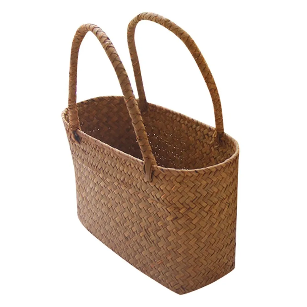 Flower Basket Crafts Seaweeds Woven Basket Bag Laundry Basket Large Capacity Handbag Room Decoration Gift Durable