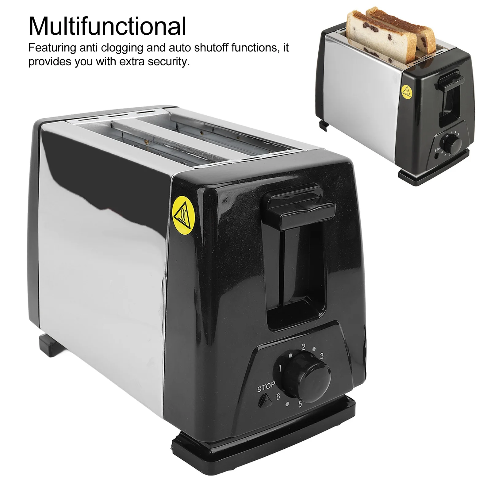 Compact Bread Toaster Portable ABS and Stainless Steel Wide Slot 2 Slice Toaster for Home EU Plug 220V