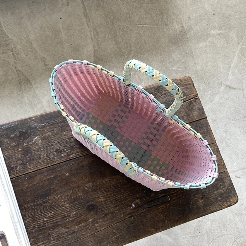 2025 New Vegetable Basket Summer Fashion PVC Handbag Hand Woven Bag Patchwork Striped Tote Beach Bags Purses and Handbags