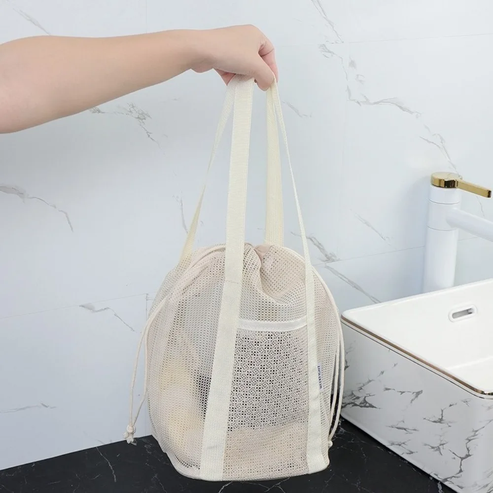New Portable Handbag Mesh Large Capacity Mesh Wash Bag Shopping Tote Outdoor