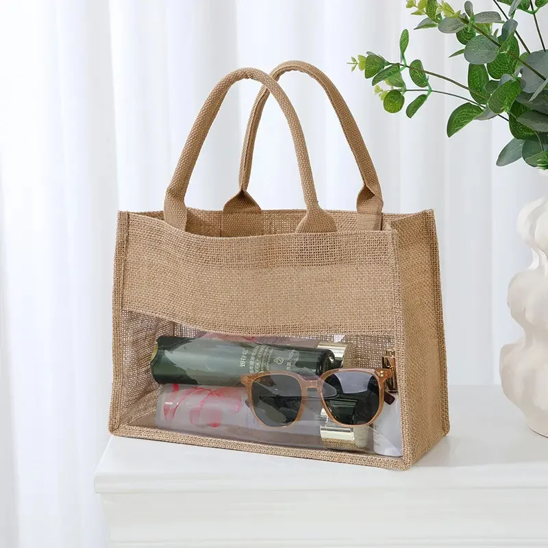 100pcs ECO Friendly Transparent Shopping Gift Wine Bag Holographic Visualization Jute Bag