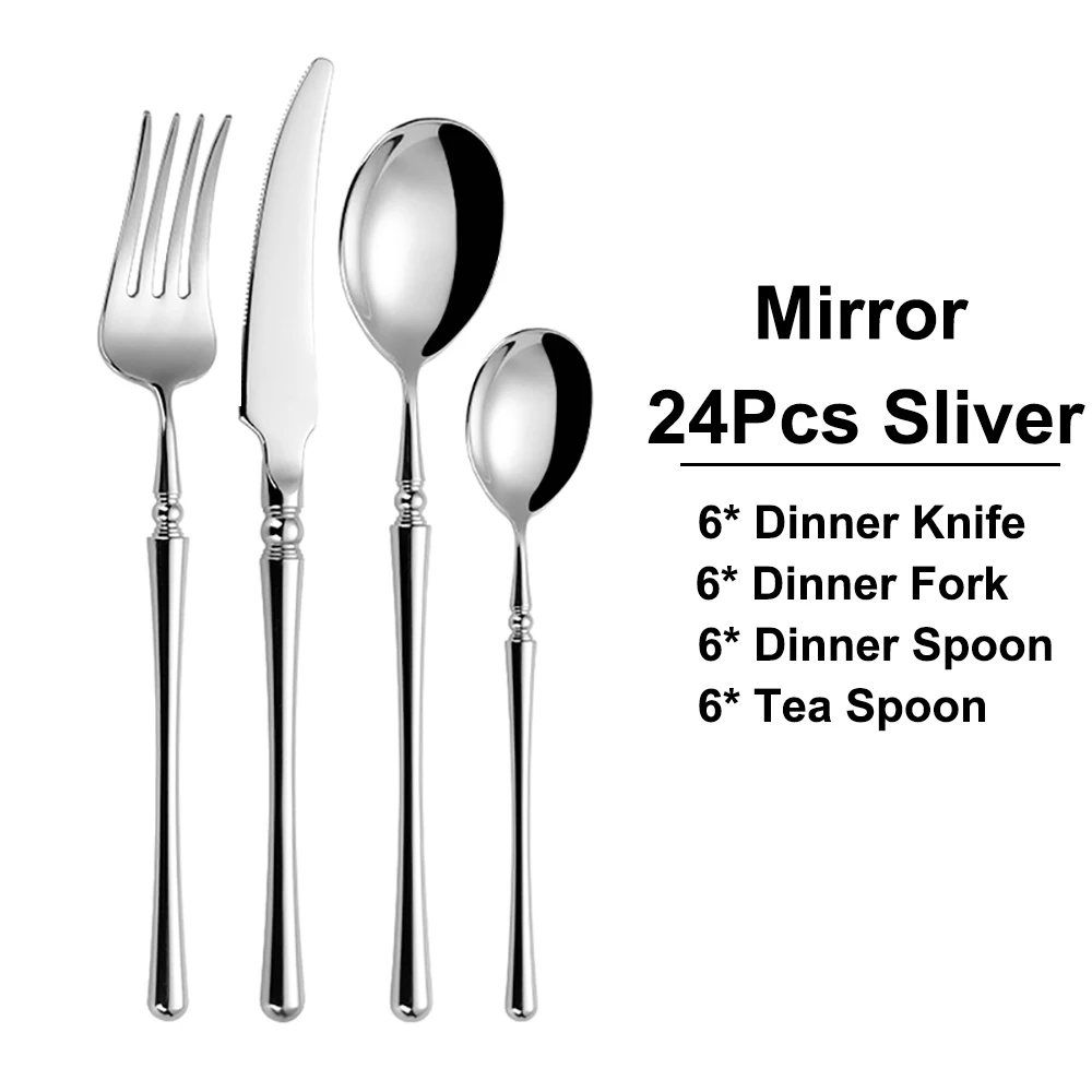 6/16/20/24/30Pcs Sliver Cutlery Set Stainless Steel 304 Tableware Wedding Gift Mirror Dinnerware Hotel Home Dinner Party Flatwar