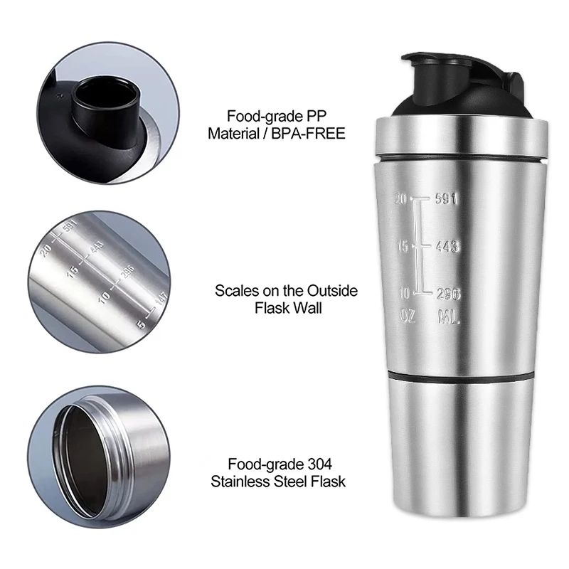 Stainless Steel Protein Shaker Cup Portable Fitness Sports Mug Nutrition Shakers Cup Water Bottles Water Cup Portable Shakers