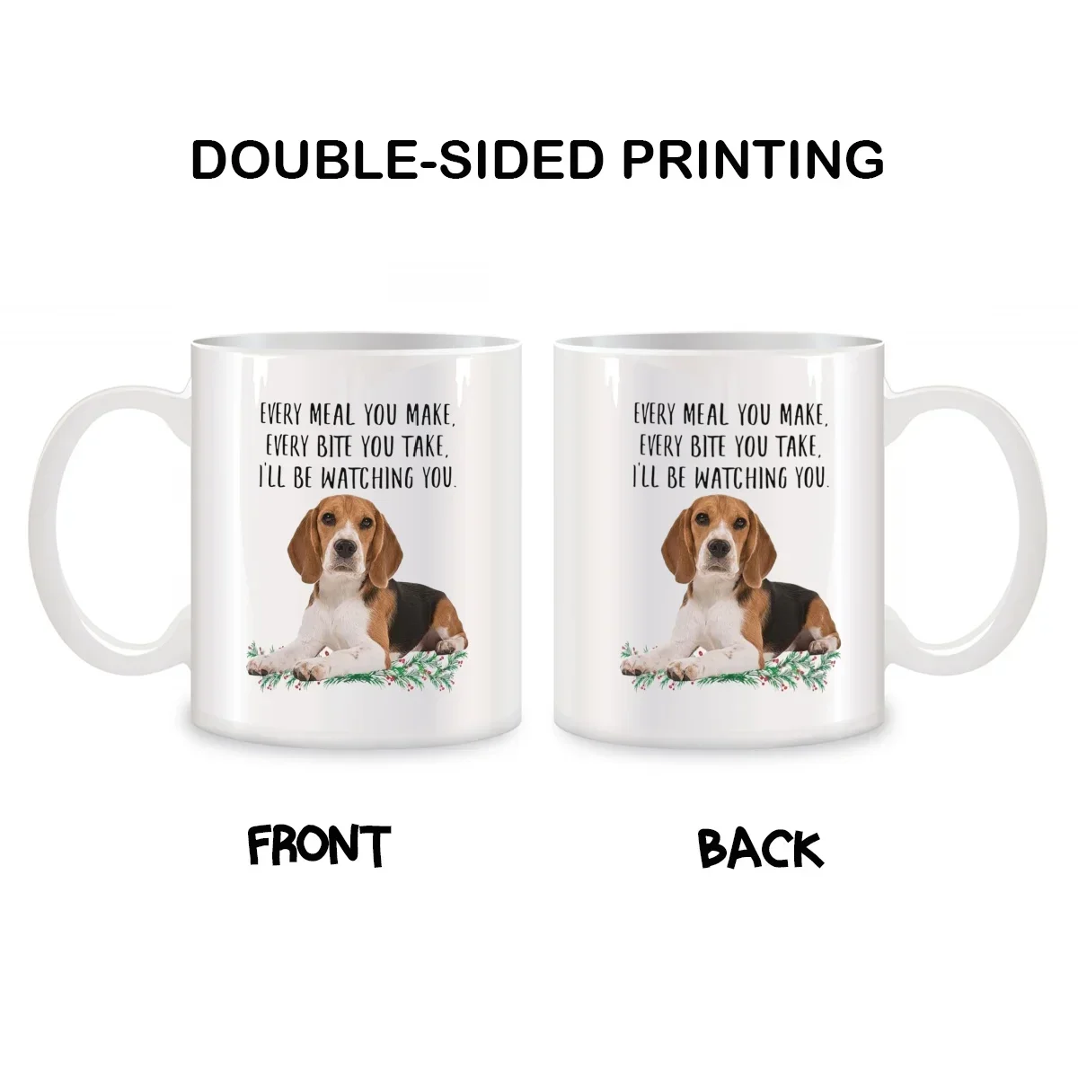 Beagle Ceramic Mug, Coffee Mug, Birthday and Christmas Gifts, White, 11 oz