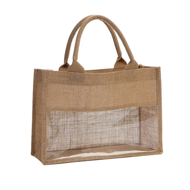 100pcs ECO Friendly Transparent Shopping Gift Wine Bag Holographic Visualization Jute Bag