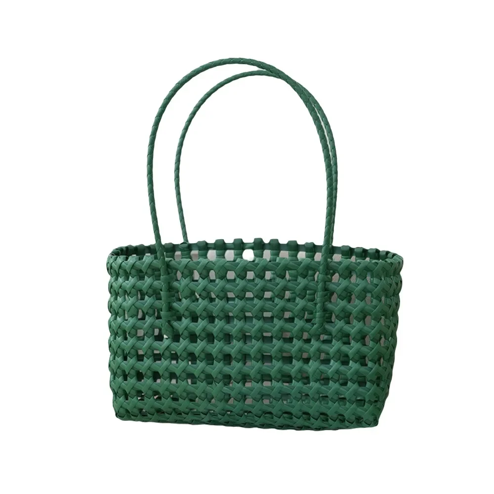 Plastic Hollow Weave Bag Countryside Style Large Capacity Beach Tote Bag Bucket Bag Bohemian Style Woman PVC Handbag Summer