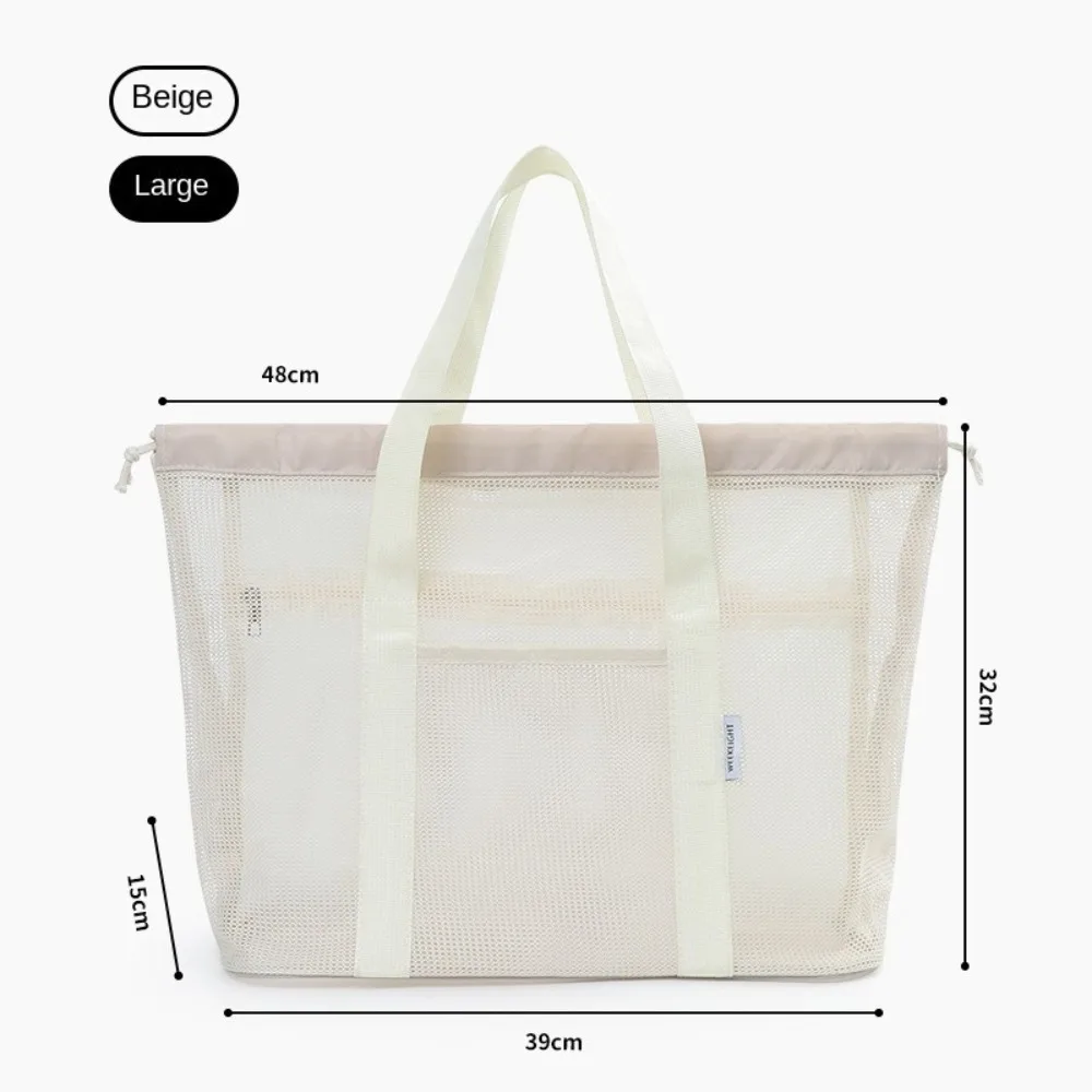 New Portable Handbag Mesh Large Capacity Mesh Wash Bag Shopping Tote Outdoor