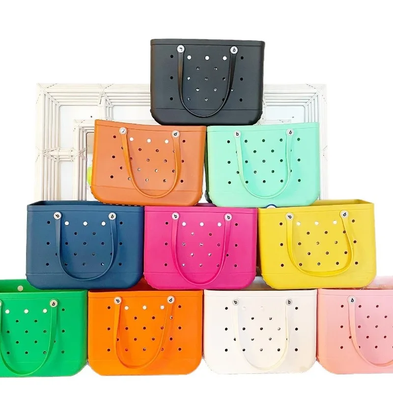 M/L/XL Fashion Large Beach Bags EVA Rubber Waterproof Storage Baskets Travel Shopping Handbag Women Shoulder Solid Color Bag