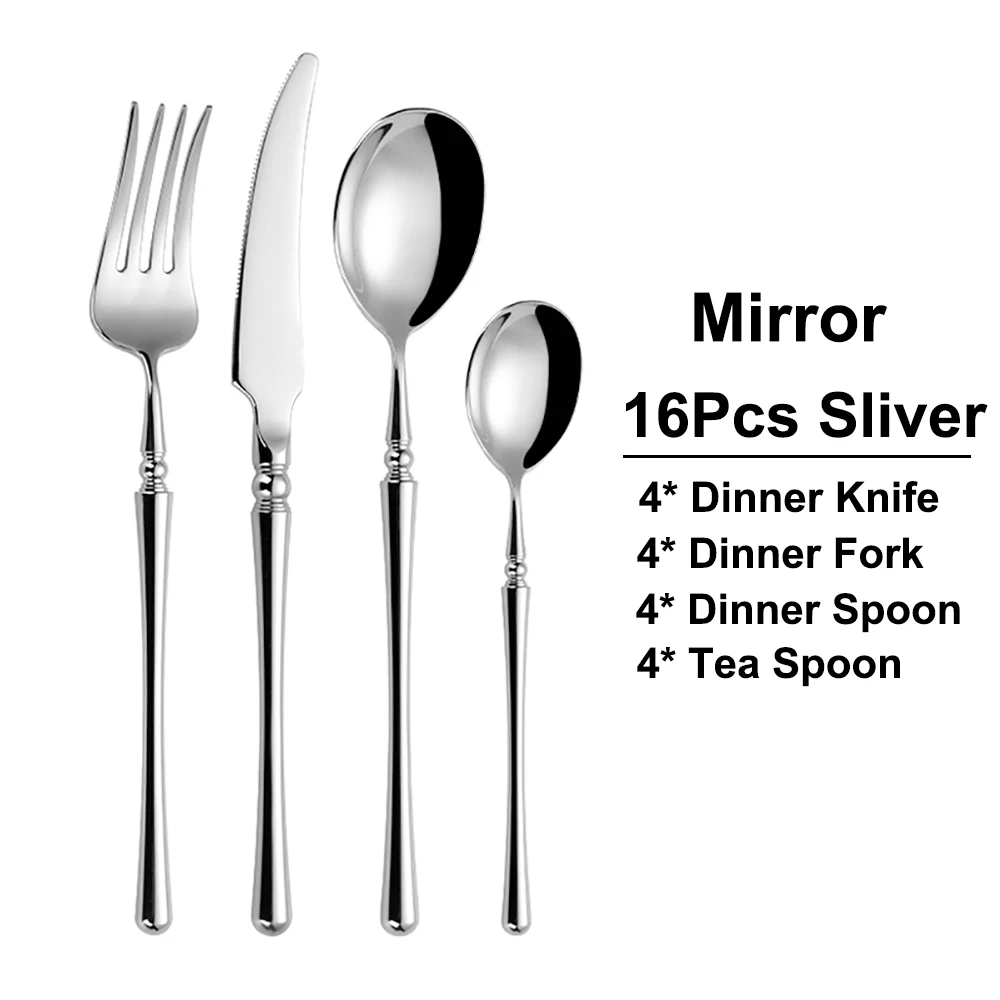 6/16/20/24/30Pcs Sliver Cutlery Set Stainless Steel 304 Tableware Wedding Gift Mirror Dinnerware Hotel Home Dinner Party Flatwar