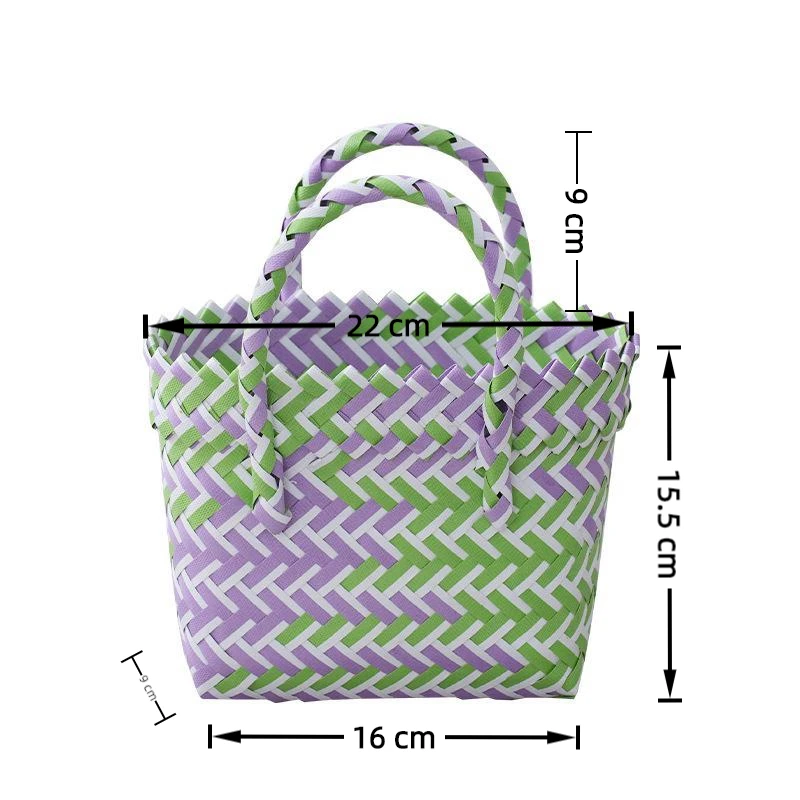 Plastic Woven Tote Bag Small Handmade Woven Carrying Basket Handmade Woven Basket