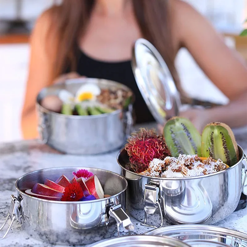 350-3000ML Microwave Lunch Box Food Grade 304 Stainless Steel Anti-leak Bento Box Strong Tightness Picnic Box for Fruits Snacks