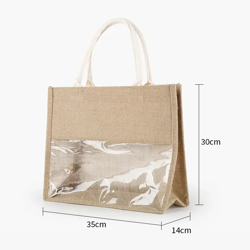 100pcs ECO Friendly Transparent Shopping Gift Wine Bag Holographic Visualization Jute Bag