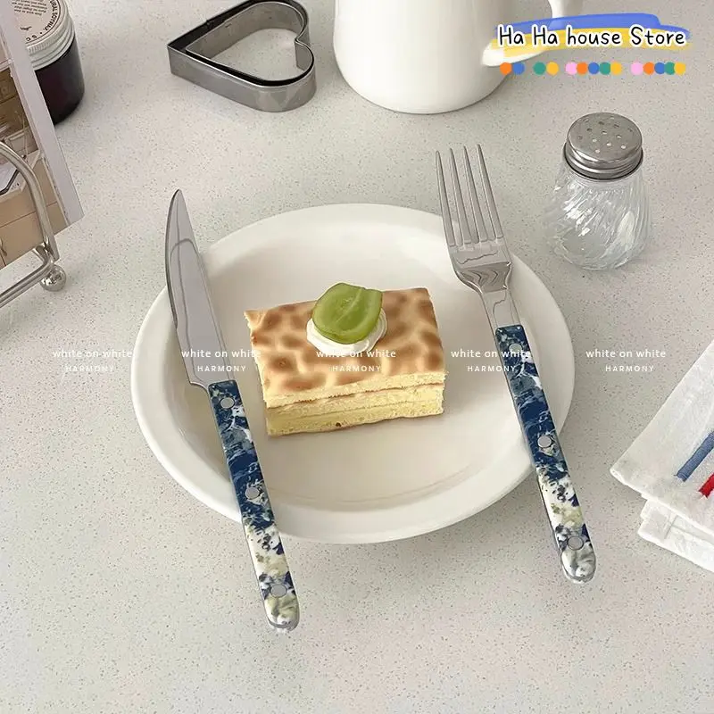 Beautiful 304 Stainless Steel Tableware Set Peacock Blue Clip Handle Cutlery Breakfast Dinner Top Items Cake Shovel Steak Knife