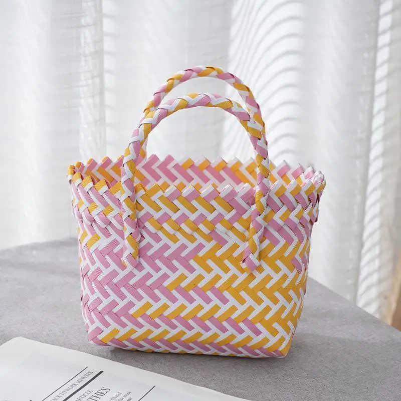 Plastic Woven Tote Bag Small Handmade Woven Carrying Basket Handmade Woven Basket