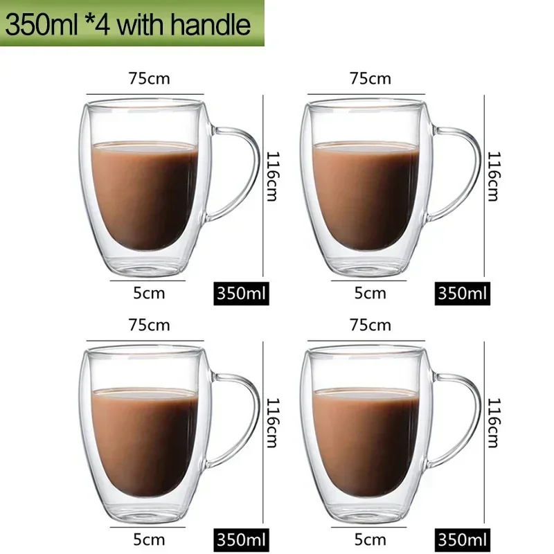 350ML Double Wall Glass Cup Transparent Handmade Heat Resistant Tea Drink Cups Whisky Beer Coffee Mugs Drinkware Reusable Tool