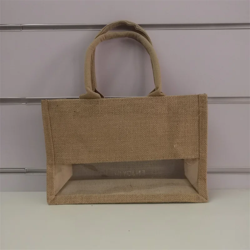 100pcs ECO Friendly Transparent Shopping Gift Wine Bag Holographic Visualization Jute Bag