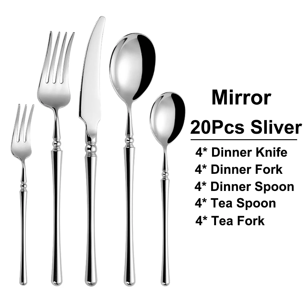 6/16/20/24/30Pcs Sliver Cutlery Set Stainless Steel 304 Tableware Wedding Gift Mirror Dinnerware Hotel Home Dinner Party Flatwar