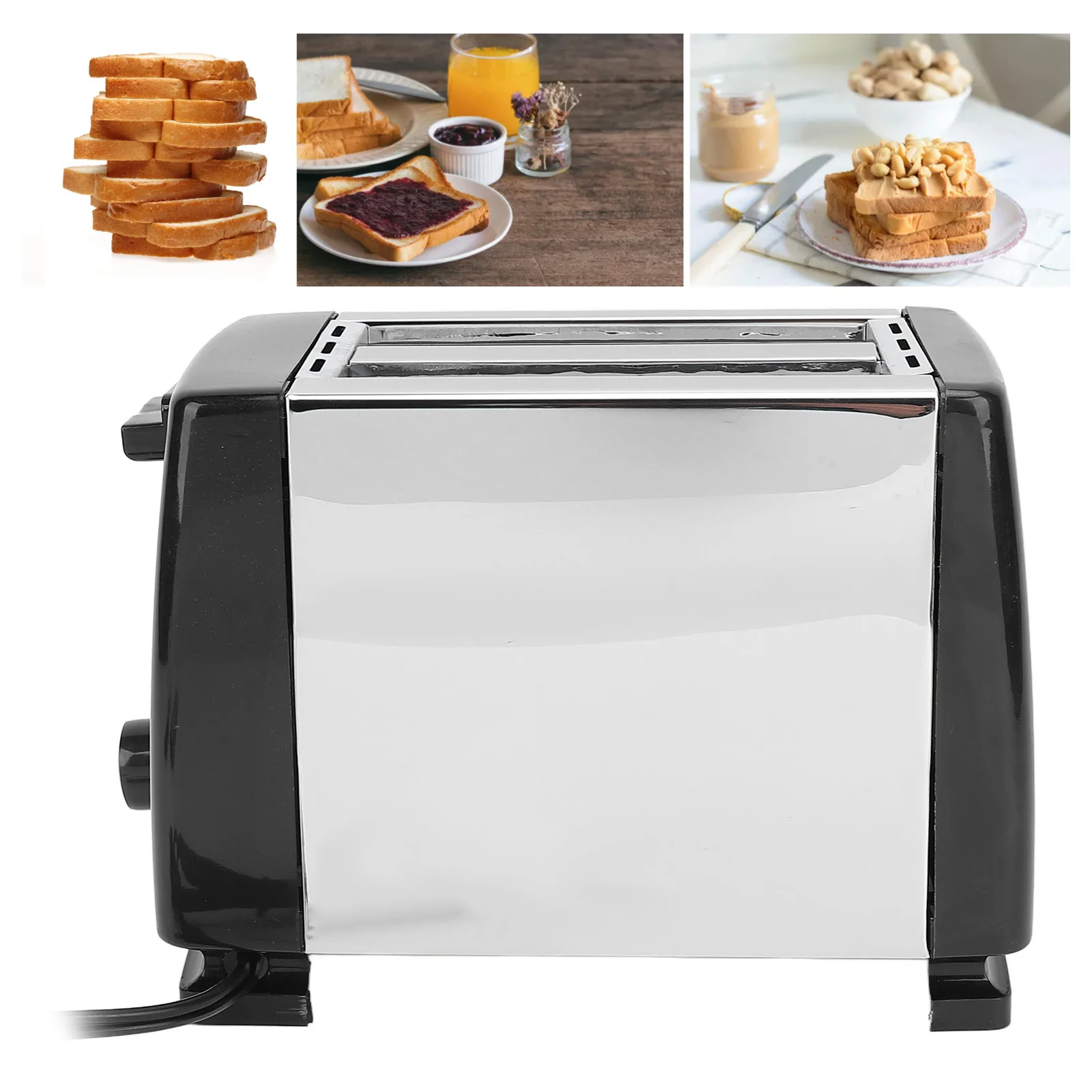 Compact Bread Toaster Portable ABS and Stainless Steel Wide Slot 2 Slice Toaster for Home EU Plug 220V