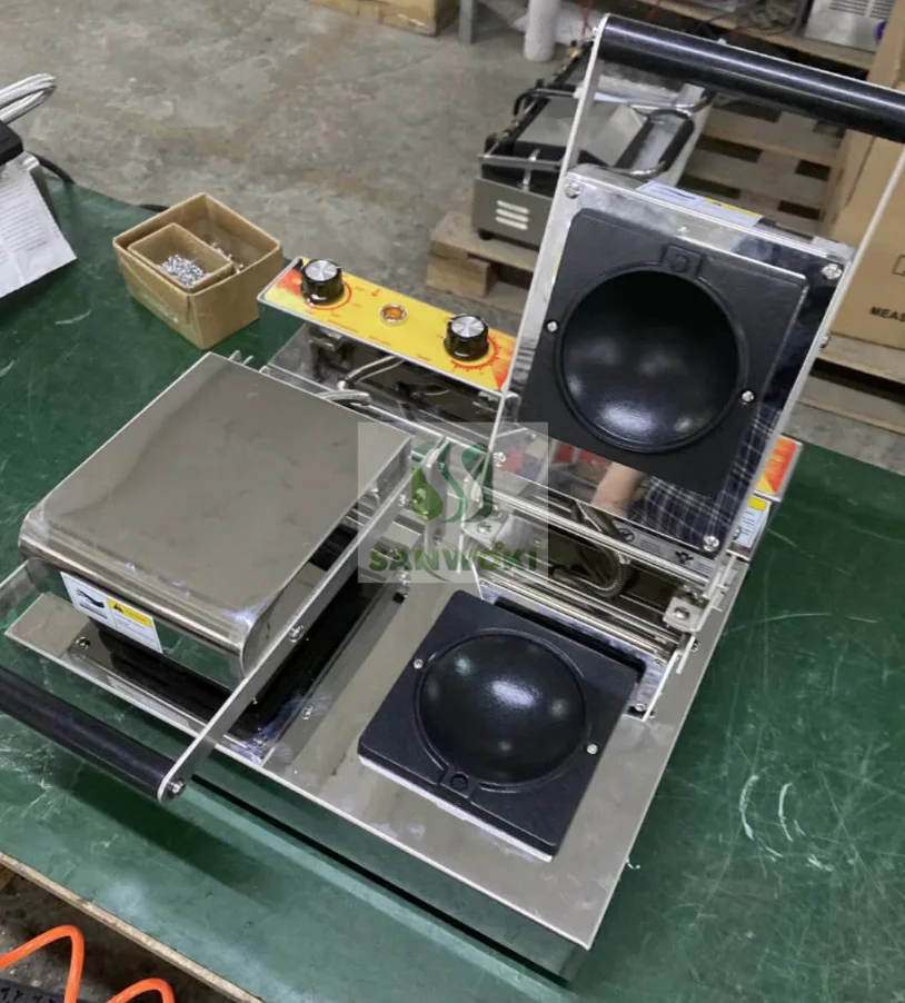 Electric double head sandwich doughnut maker machine commercial ice cream stuffing waffle maker machine breakfast machine